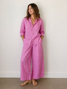 NWT Frank & Eileen Tuscany Getaway Linen Shirt and Pants Set‎ Pink Resortwear S